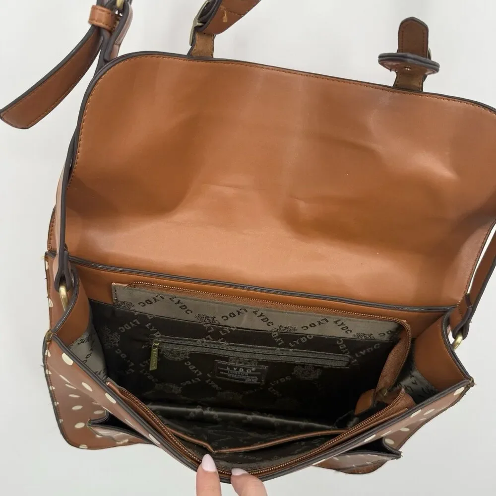 LYDC London Tan & White Polka Dot Satchel Bag Crossbody Vintage